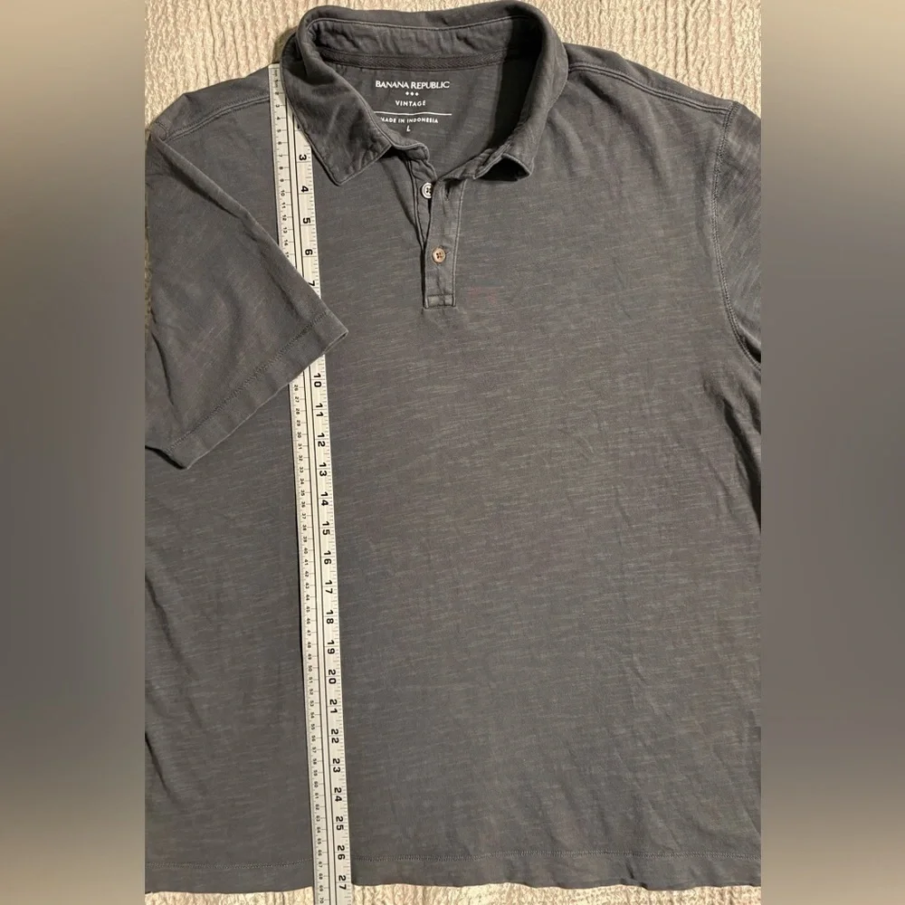 Banana Republic Vintage Polo Shirt Men’s L Gray Slub Cotton Casual 👕